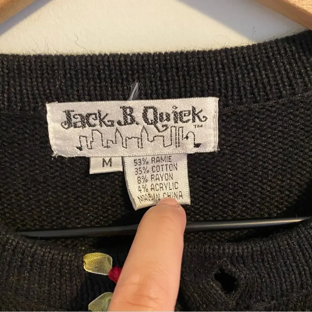 Vintage Jack B. Quick Black Owl Beaded Cardigan Sweater Medium